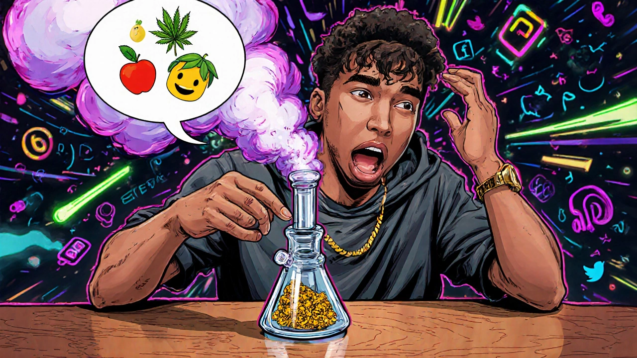 Komiksová ilustrace influencera, který dabuje crumble a streamuje.