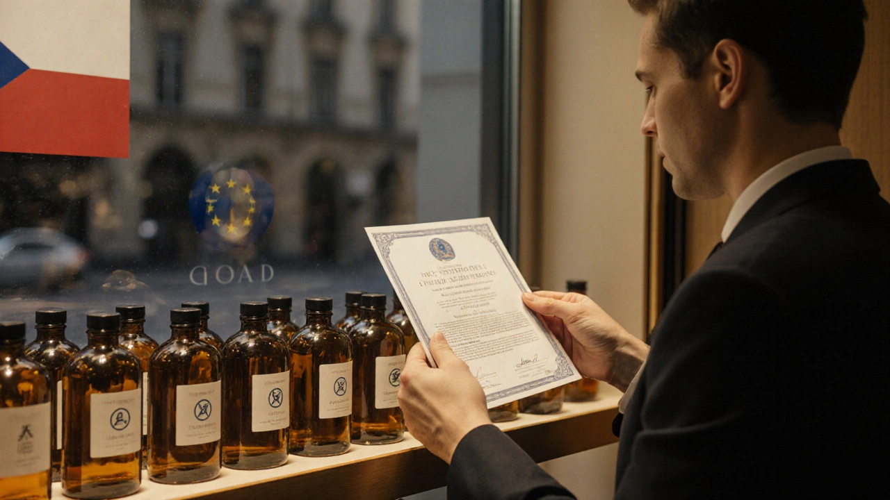 Nakupující kontroluje certifikát při výběru HHC‑P produktu.