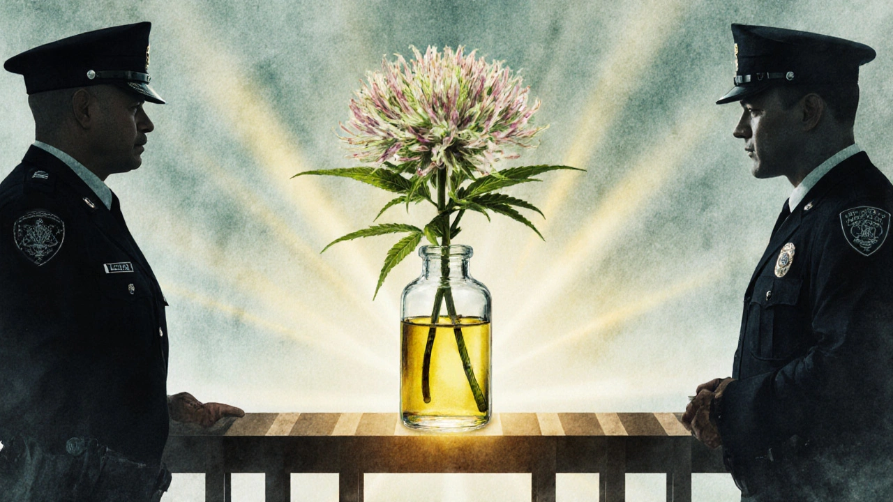 CBD květ se mění v láhev CBD oleje při překročení hranice.