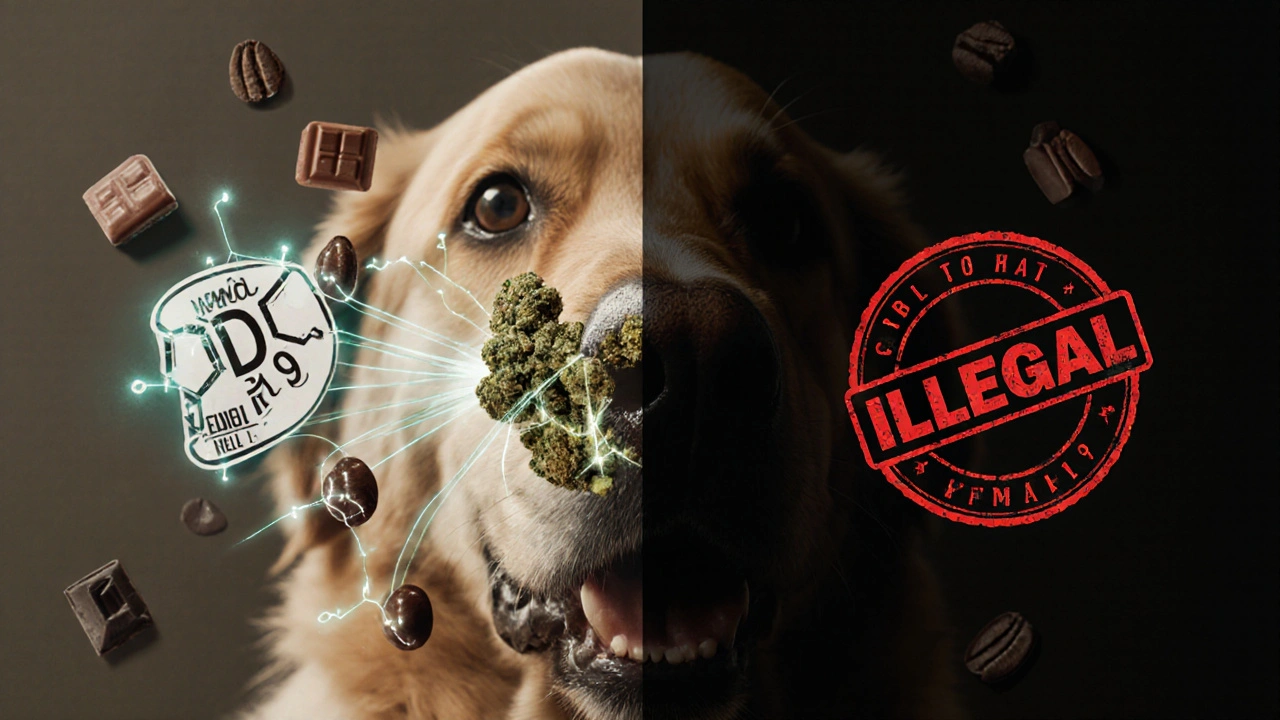 Close-up of a dog&#039;s nose detecting THC molecules from gummies.