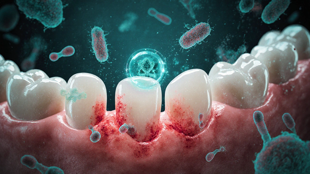 Mikroskopický pohled na CBD ovlivňující zánět dásní.