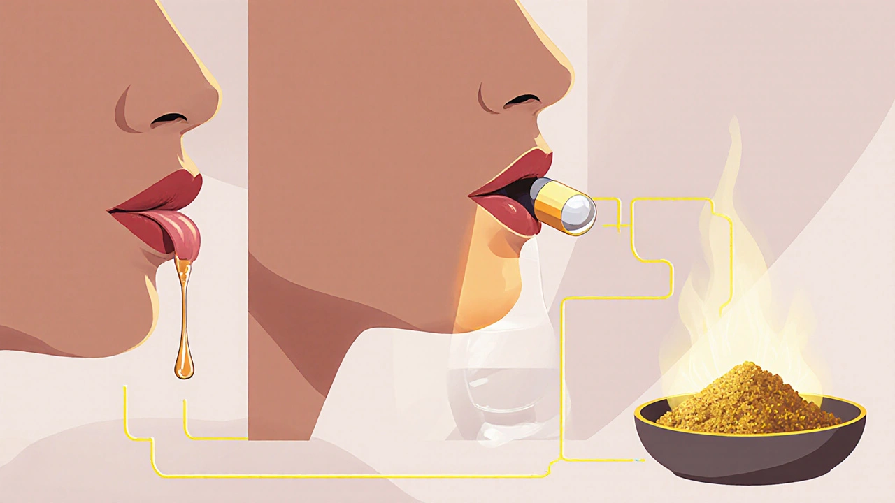 Tři způsoby užívání CBD: kapky, kapsle a zahřívaný koncentrát.