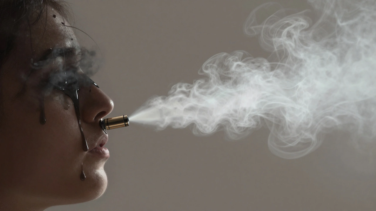 Kontrast mezi trvalým kouřem z cigaret a rychle mizící mlhou z vape.