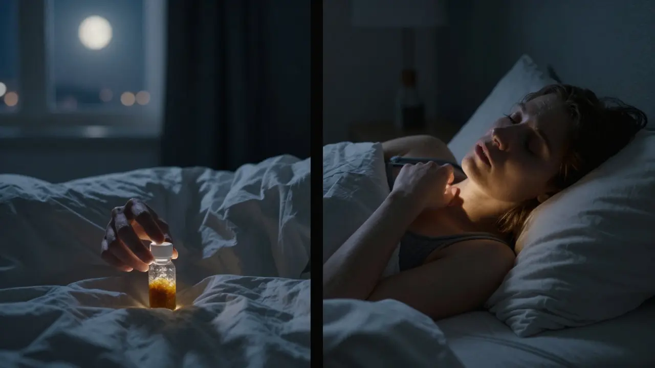 Osoba se probouzí v noci a užívá CBD crumble, aby se znovu uvolnila.