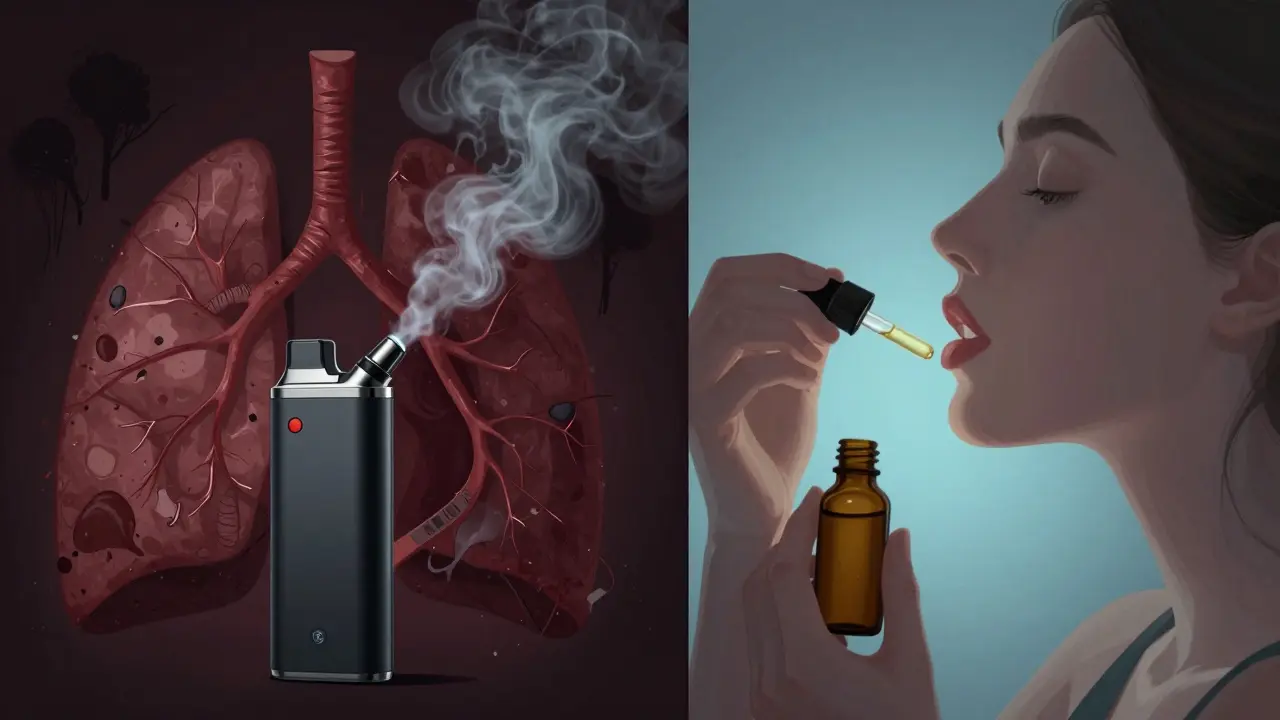 Kontrast mezi vapováním CBD s poškozením plic a podjazykovým olejem.