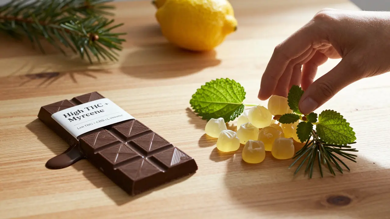 Dva typy edibilů: jeden s těžkým efektem, druhý s lehkým, energizujícím složením na pozadí přírodních látek.