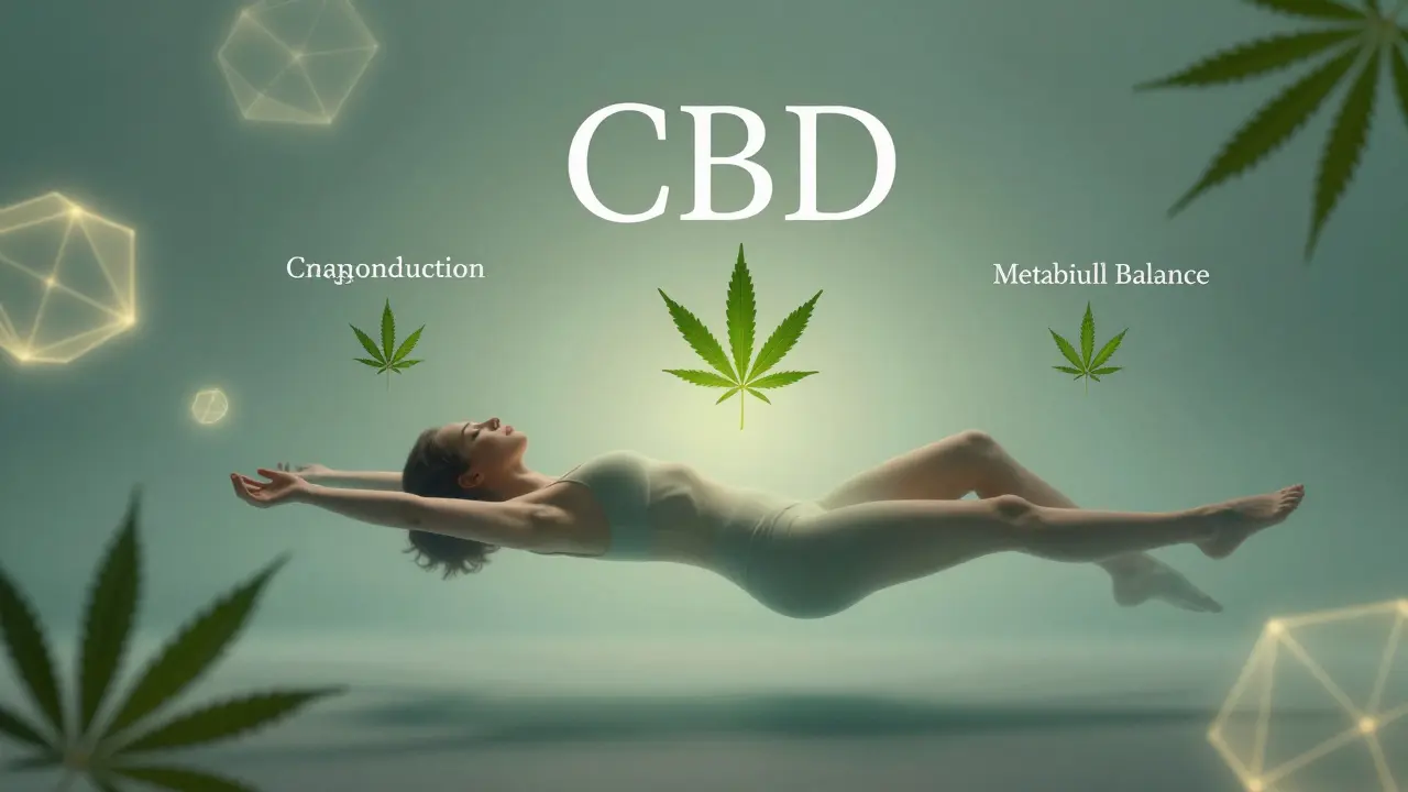 Konceptuální obraz klidu a rovnováhy symbolizující vliv CBD na stres a spánek.