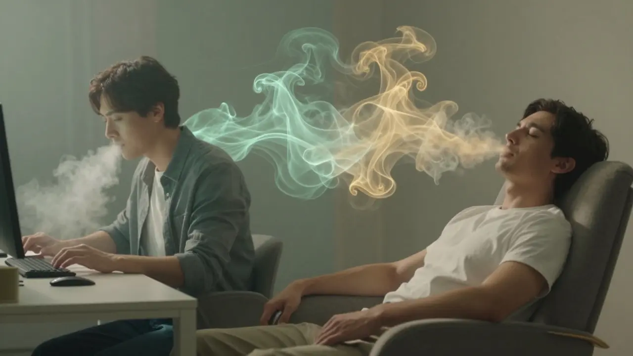 Konceptuální obraz znázorňující přechod od mírného uvolnění k hluboké relaxaci.