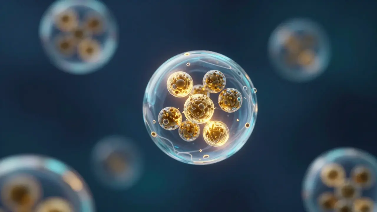 Mikroskopická vizualizace nanotechnologie pro vstřebávání kanabinoidů.