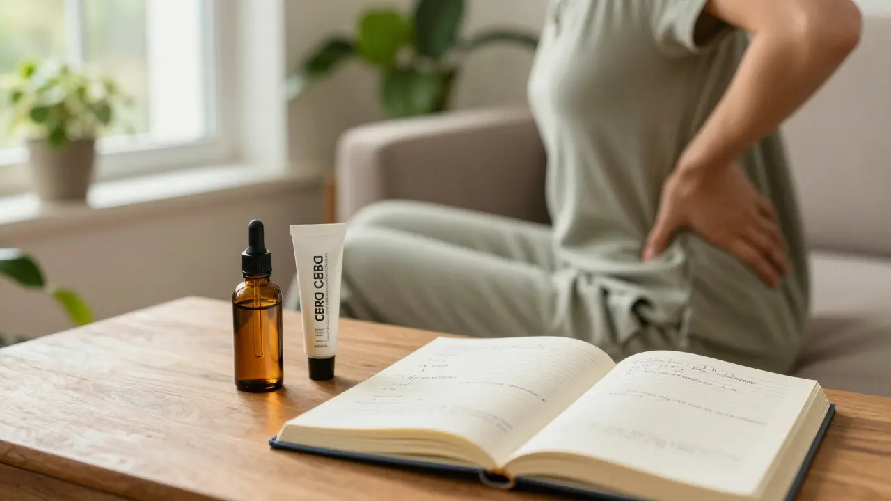 Deník s dávkami CBD a produkty na stole