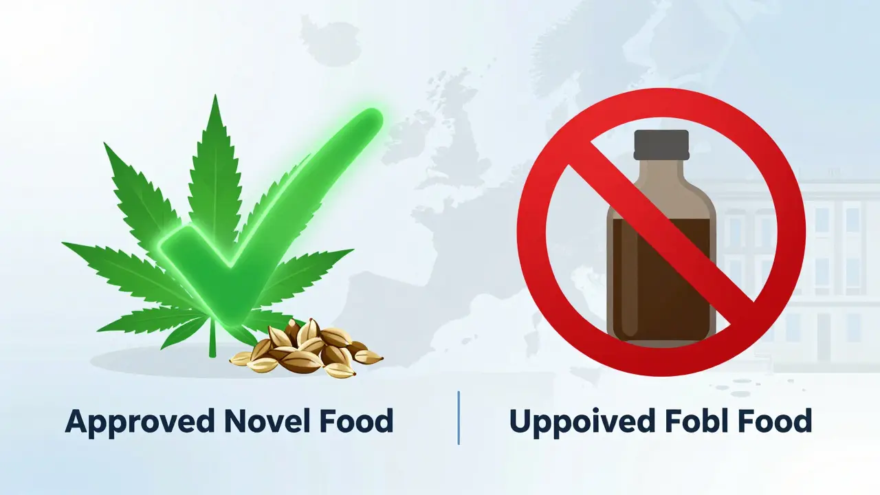 Ilustrace rozdílu mezi legálním a nelegálním CBD v EU.