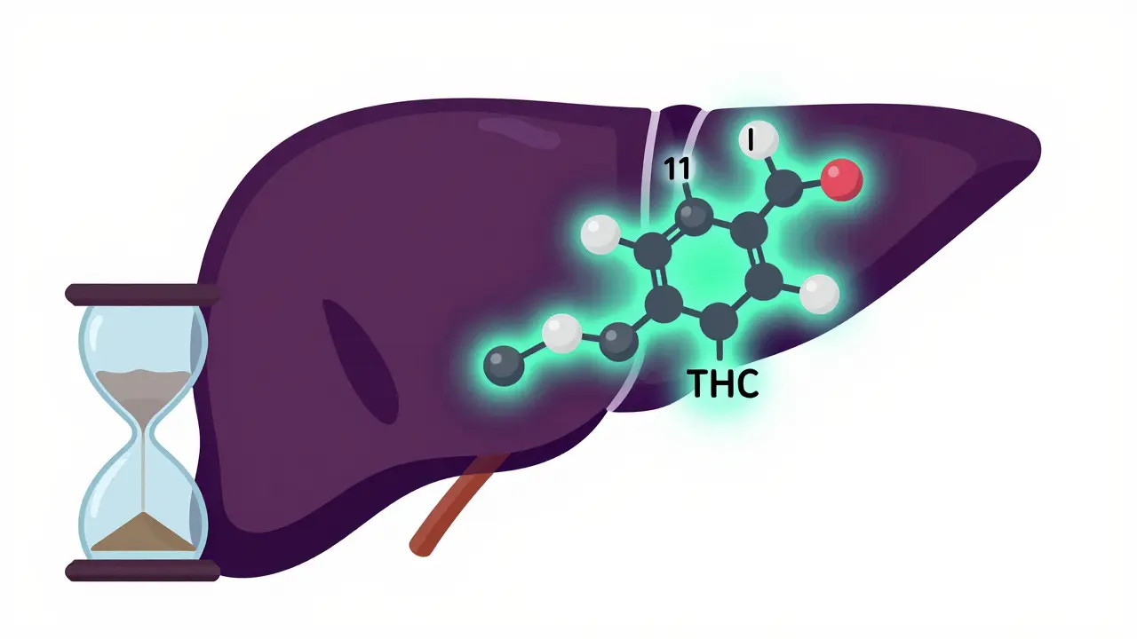 Ilustrace jater přeměňujících THC s pískovým hodinkami