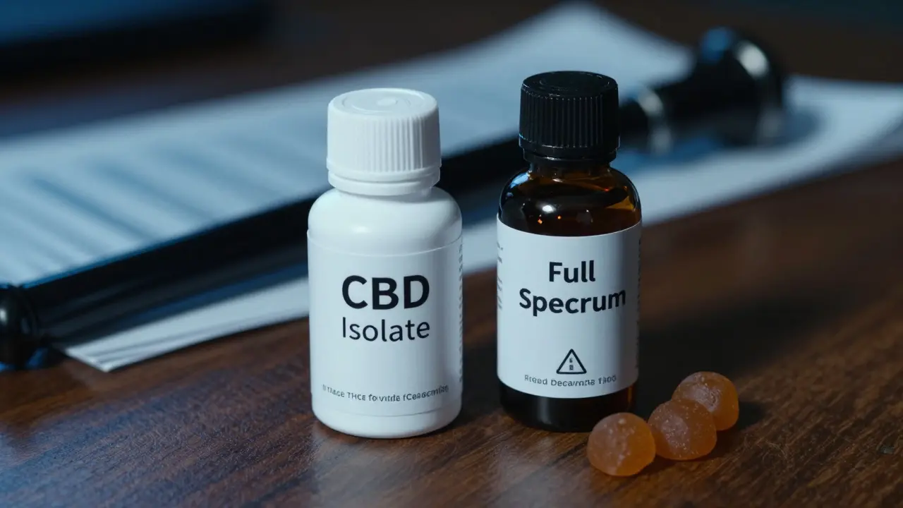 Srovnání lahviček CBD Isolate a Full Spectrum s náznakem rizika