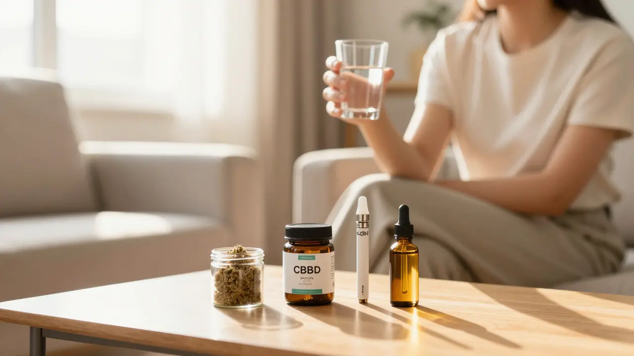 Uvolněná osoba s různými formami CBD produktů