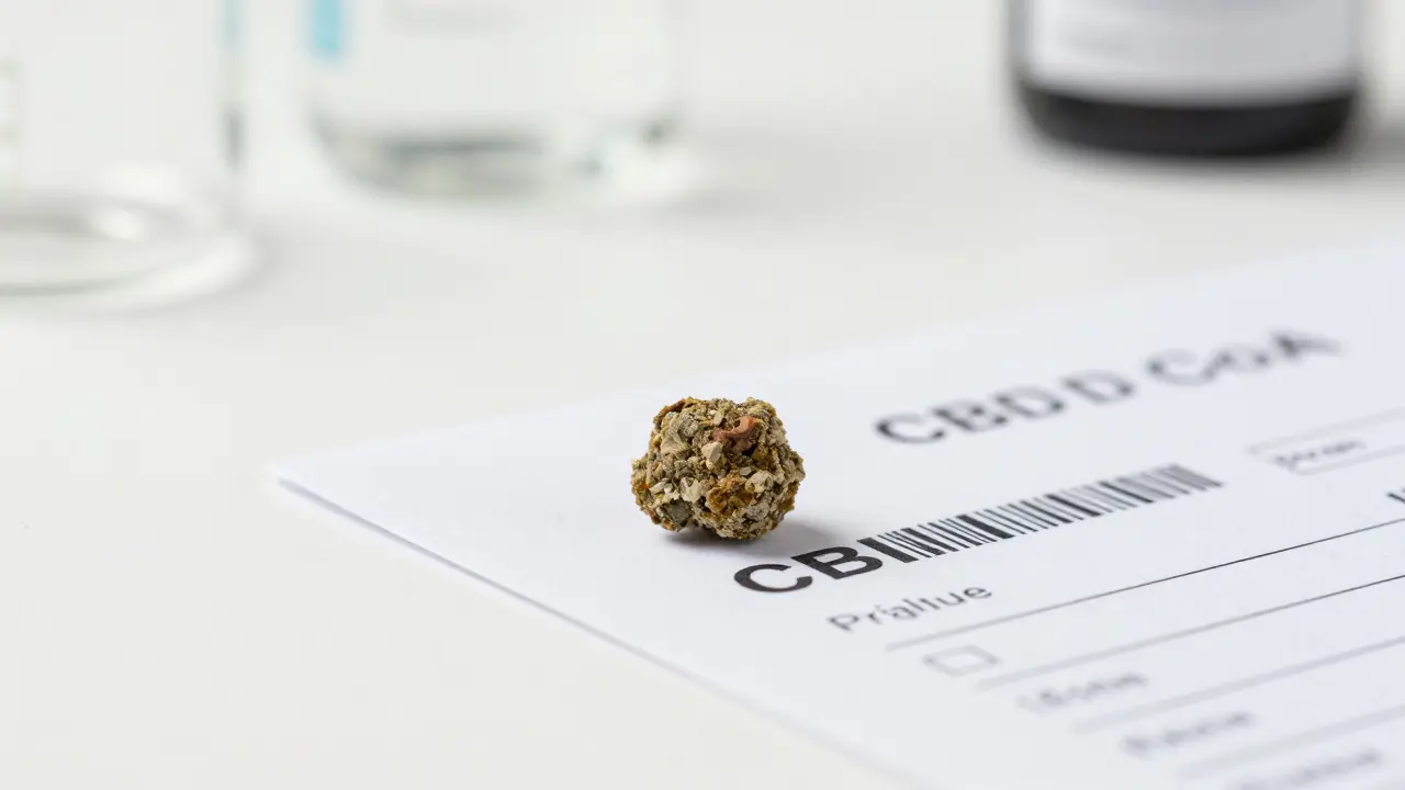 Kvalitní CBD hash vedle certifikátu analýzy v laboratorním prostředí