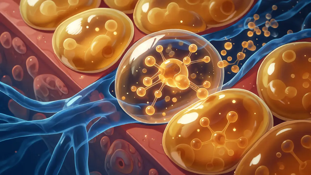 Ilustrace ukládání THC metabolitů v tukových buňkách