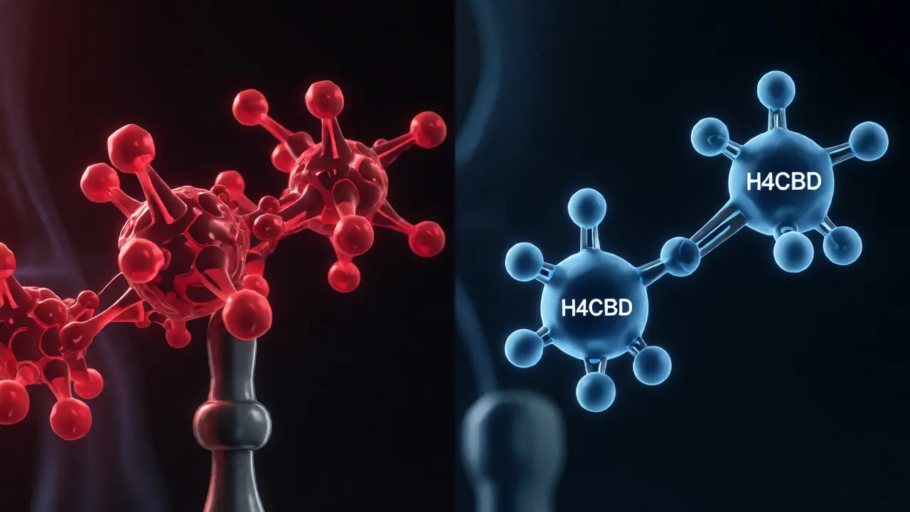 Porovnání molekulární struktury THC a H4CBD
