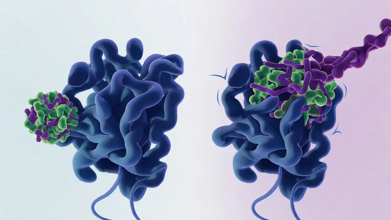 Vědecká ilustrace molekul Delta-9 a THCP vázajících se na receptor CB1.