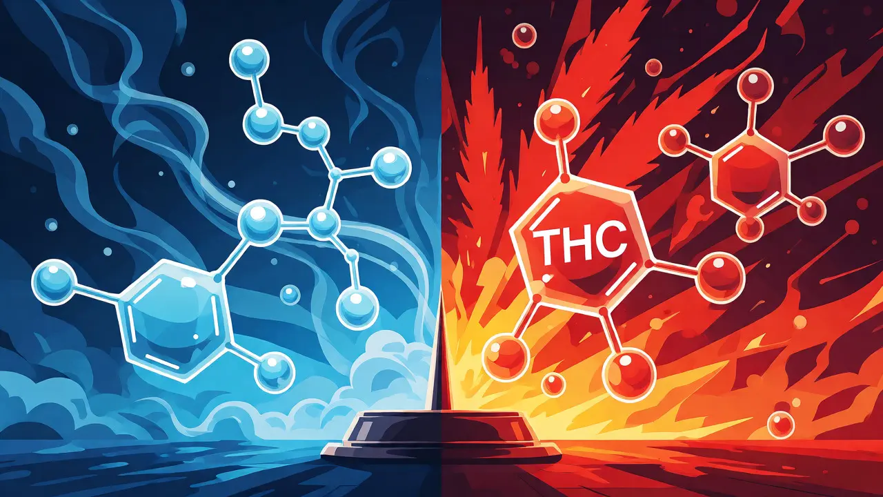 Konceptuální rozdělení mezi klidným CBD a rizikovým THC