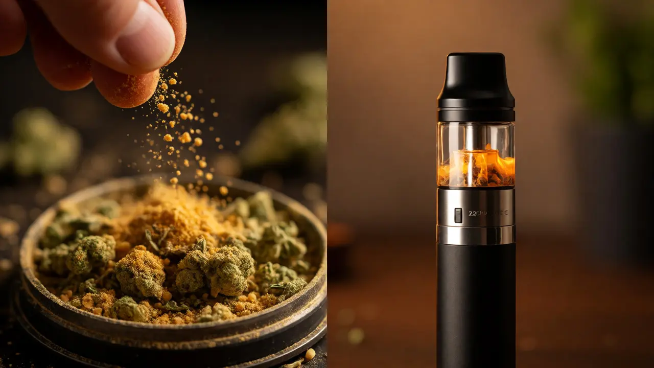 Porovnání míchání crumble s bylinkami a použití vaporizéru