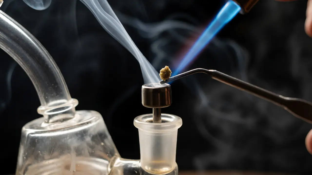 Použití dab rig pro konzumaci CBD crumble při správné teplotě